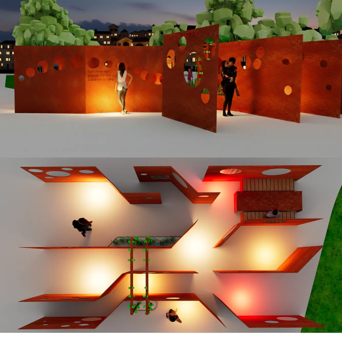 Cortenstaal kunstwerk doolhof 